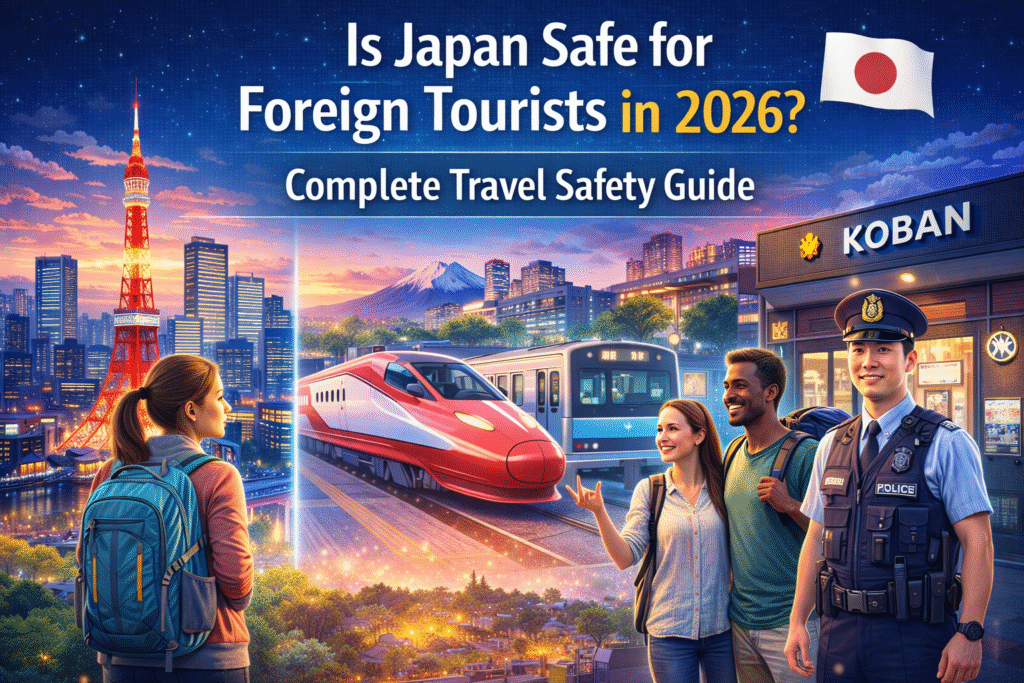 Is Japan safe for foreign tourists in 2026 showing Tokyo city, public transport, and safe travel environment