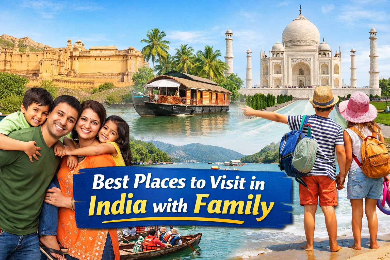 Best places to visit in India with family including Jaipur, Kerala backwaters, Goa beaches and hill stations