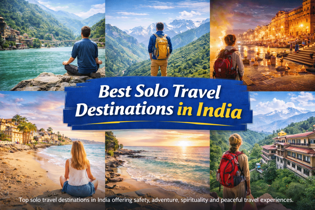 Best solo travel destinations in India including Rishikesh, Manali, Varanasi, Pondicherry and McLeod Ganj