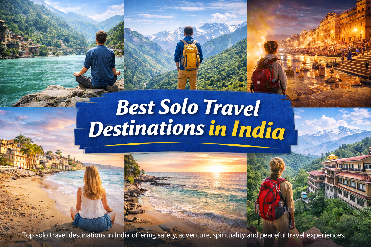 Best solo travel destinations in India including Rishikesh, Manali, Varanasi, Pondicherry and McLeod Ganj